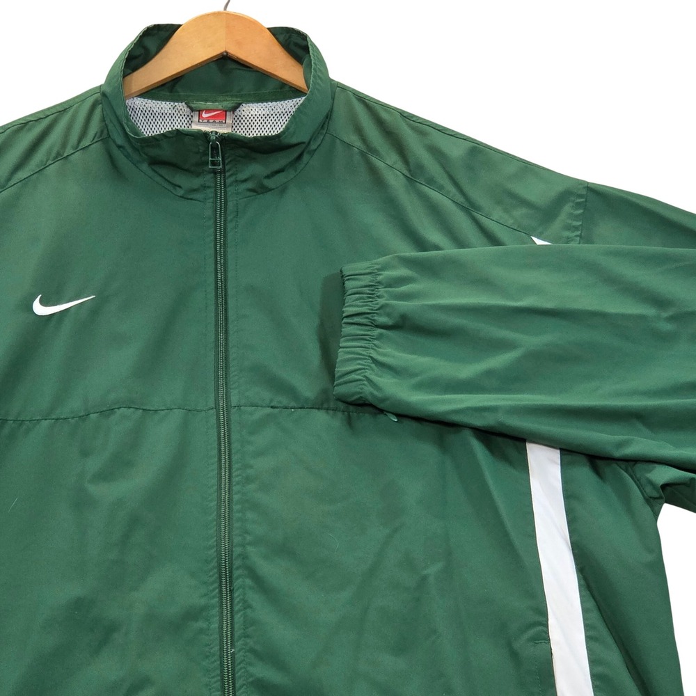 VTG Y2K Nike Team Windbreaker Jacket Green White Striped Full‎ Zip Track Mens XL